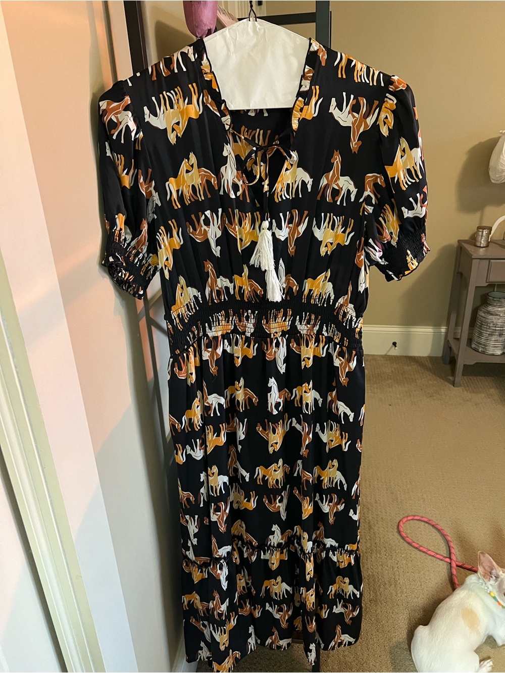 THML Black Maxi Dress with White, Brown & Tan Horse Print
